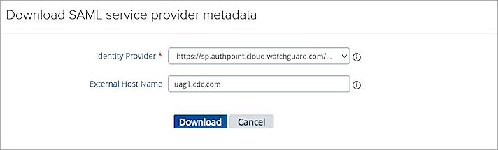 Screenshot of download SAML service provider metadata dialog box.